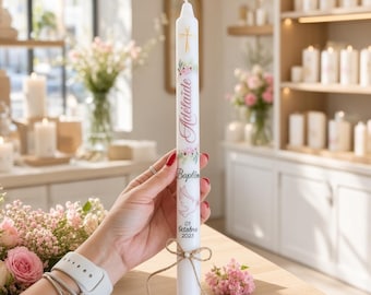 Vela Floral Grace personalizada / Nombre y fecha | Vela de bautismo/comunión | Recuerdo de bautismo | Vela de bautismo