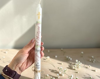 Vela personalizada con forma de flor rosa, nombre y fecha | Vela de bautismo/comunión | Regalo de bautismo | Recuerdo de bautismo | Vela de bautismo