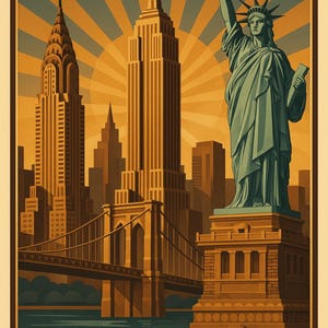 New York Deco Travel Prints Luxury retro digital download art New York