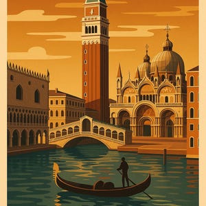 Venice Deco Travel Prints Luxury retro digital download art Paris