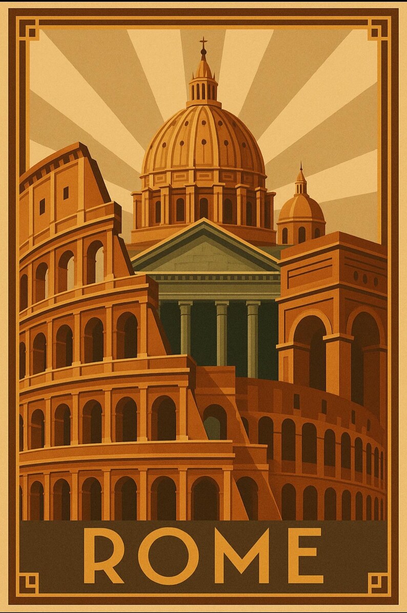 Stylized Rome Abstract Rome Deco Travel Prints Luxury Retro Digital Download Art Rome - Etsy