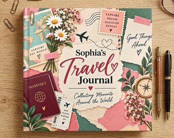 Personalized Travel Scrapbook Journal, Floral Adventure Photo Album, Custom Name Vacation Memory Book with Designed Pages