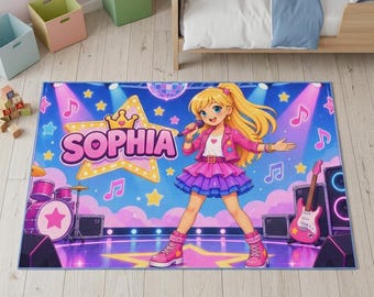 Personalized Pop Star Kids Rug, Custom Popstar Name Play Mat for Girls Bedroom Decor