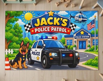 Personalized Police K9 Rug with Name, Police Car Kids Room Decor, K9 Unit Playroom Mat, Law Enforcement Bedroom, Cop Dog Gift