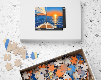 Sailboat Sunset Jigsaw Puzzle, Ocean Sailing And Coastal Sea Landscape Puzzle, Nautical Gift for Sailors & Boat Lovers Puzzle 520 1014-piece