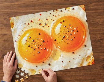 Fried Egg Jigsaw Puzzle, Sunny Side Up Breakfast Food Puzzle, Realistic Egg Art, Quirky Kitchen Puzzle for Food Lovers