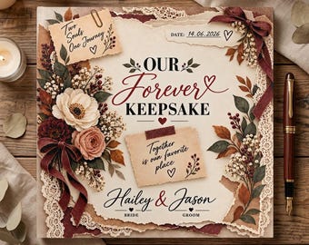 Burgundy Autumn Wedding Guest Book, Personalized Vintage Floral Keepsake, Rustic Lace Guestbook with Names & Date
