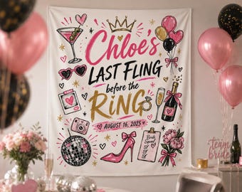 Last Fling Bachelorette Tapestry, Custom Bride Backdrop, Before the Ring Party Banner,3 Free Digital Bachelorette Bonuses Included