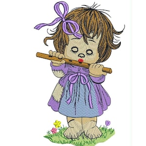 Cute Girl Design, Flute Girl Doll Design, Girl Doll Embroidery Design, Cartoon Girl Doll, Decor Design, Custom Digitizing, INSTANT DOWNLOAD