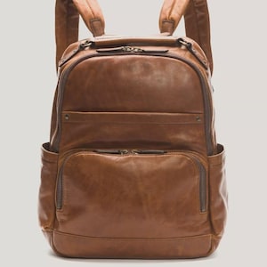 Frye Handmade Real Leather Backpack, Logan Model Frye Mens Backpack, Cognac One Size Bag, Brown Leather Bag, School Bag, Travel Laptop Bag