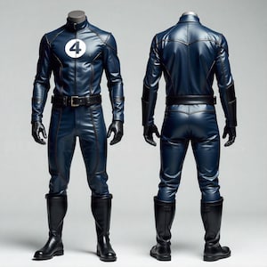 Fantastic Four Inspired Blue Leather Handmade Costume | Superhero Cosplay Outfit | Men&#39;s Comic Con Cosplay Suit with Belt | Hunting Costume