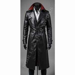 Gothic Leather Trench Coat | Mens Vampire Jacket | Black Steampunk Coat | Halloween Costume | Scarefest Outfit | Victorian Style | Mens Coat