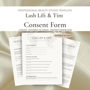 Sjabloon voor toestemmingsformulier wimperlift en -tint, bewerkbaar Canva-consultatieformulier voor wimperstylisten, digitale download voor intakegesprek met klant