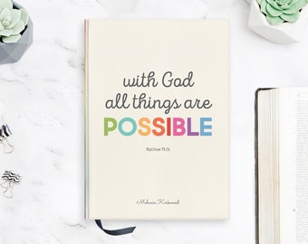 Custom Faith & Prayer Journal | Sewn-Bound Bible Study | Weekly Christian Diary | Daily Verse | Religious Gift | All Things Are Possible