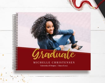 Custom Memory Book | Graduation Keepsake | Graduation Guest Book | Personalized Guest book | Graduation Party Book | Faux Gold & Red