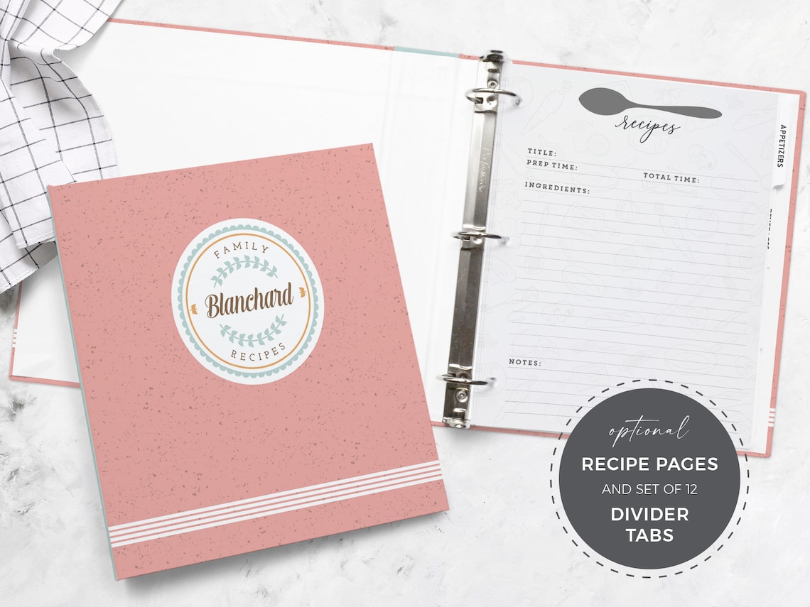 3Ring Recipe Binder Set Customized 8.5x11 Binder Recipe Etsy