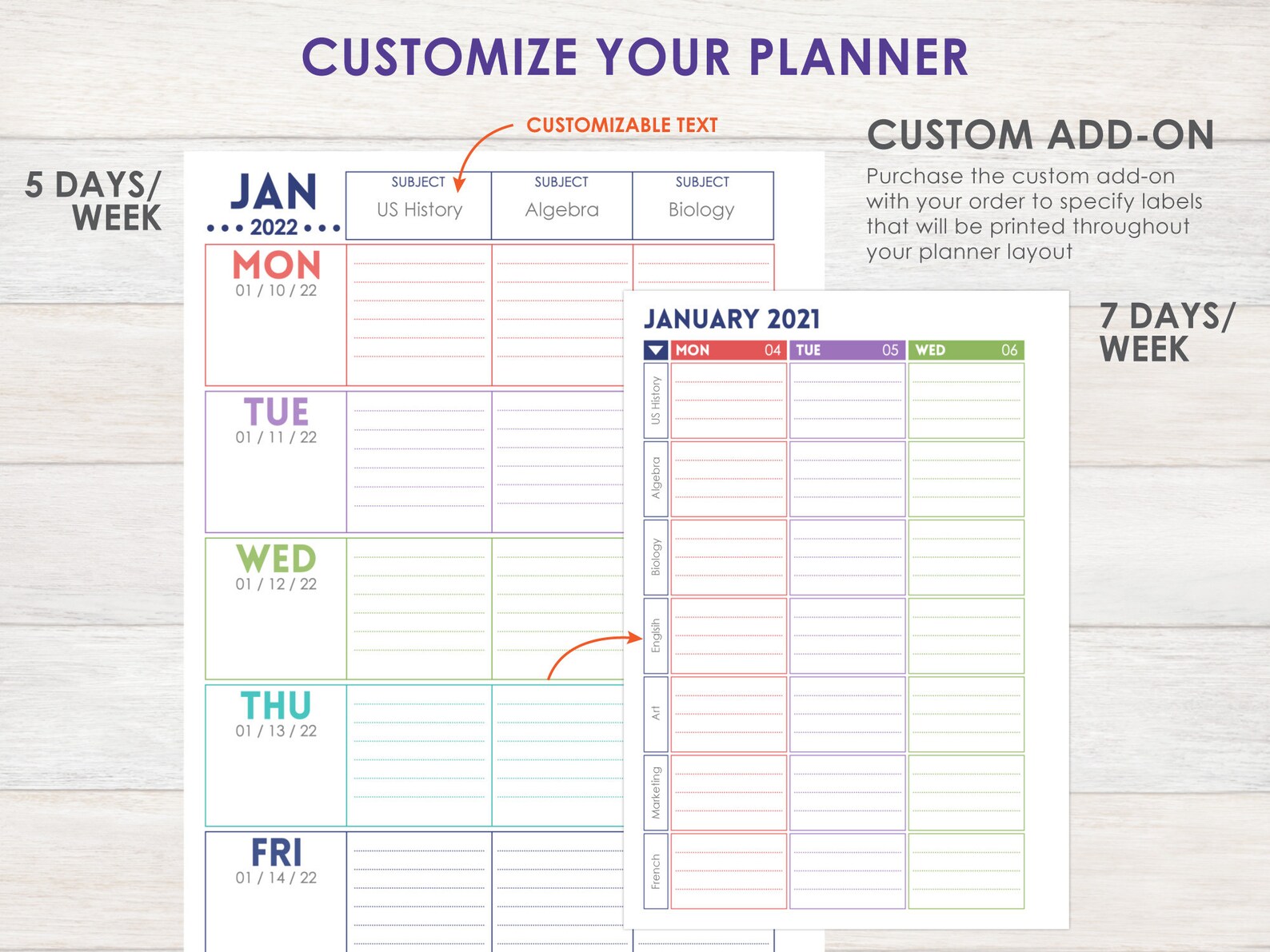 custom homework planners