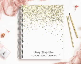Custom Wedding Planner | Wedding Organizer | Engagement Gift for Bride | Wedding Planning Guide | Golden Faux Glitter Confetti