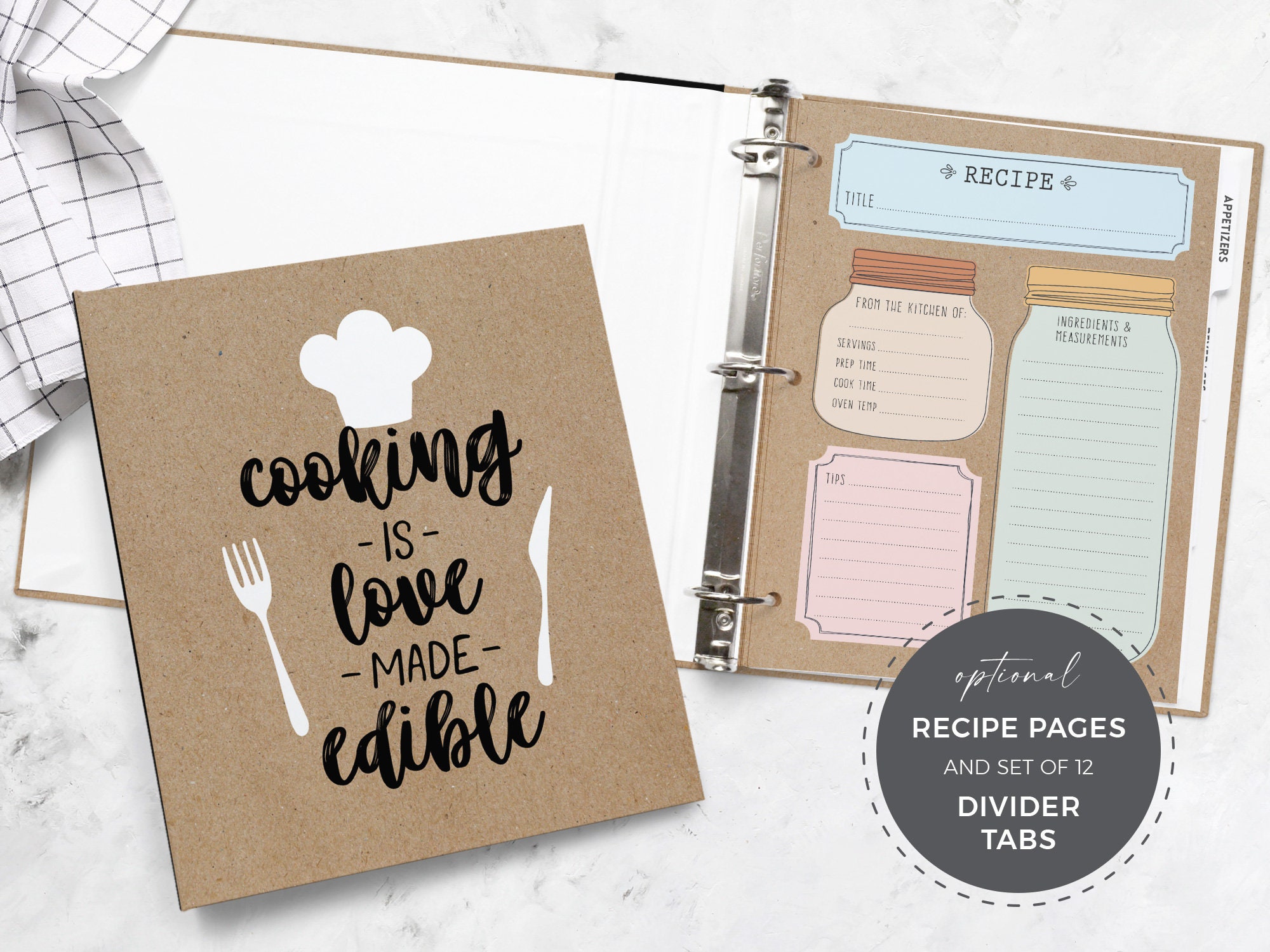 3Ring Recipe Binder Set Customized 8.5x11 Binder Recipe Etsy