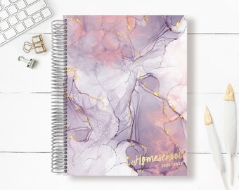 Homeschool Planner | Academic Planner | 10-Month Lesson Planner | Home School Resources Planner | Secular Home School | Faux Liquid Marble
