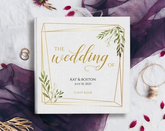 Smyth-Sewn Premium Wedding Guest Book | Custom Wedding Guestbook | Wedding Guest Sign In | Wedding Gift | Shower Gift | Gold Frame Leaves