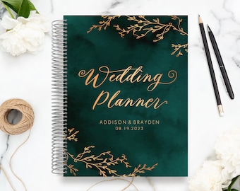 Custom Wedding Planner | Wedding Planning Guide | Engagement Gift for Couples | Bridal Organizer | Gorgeous Emerald Watercolor