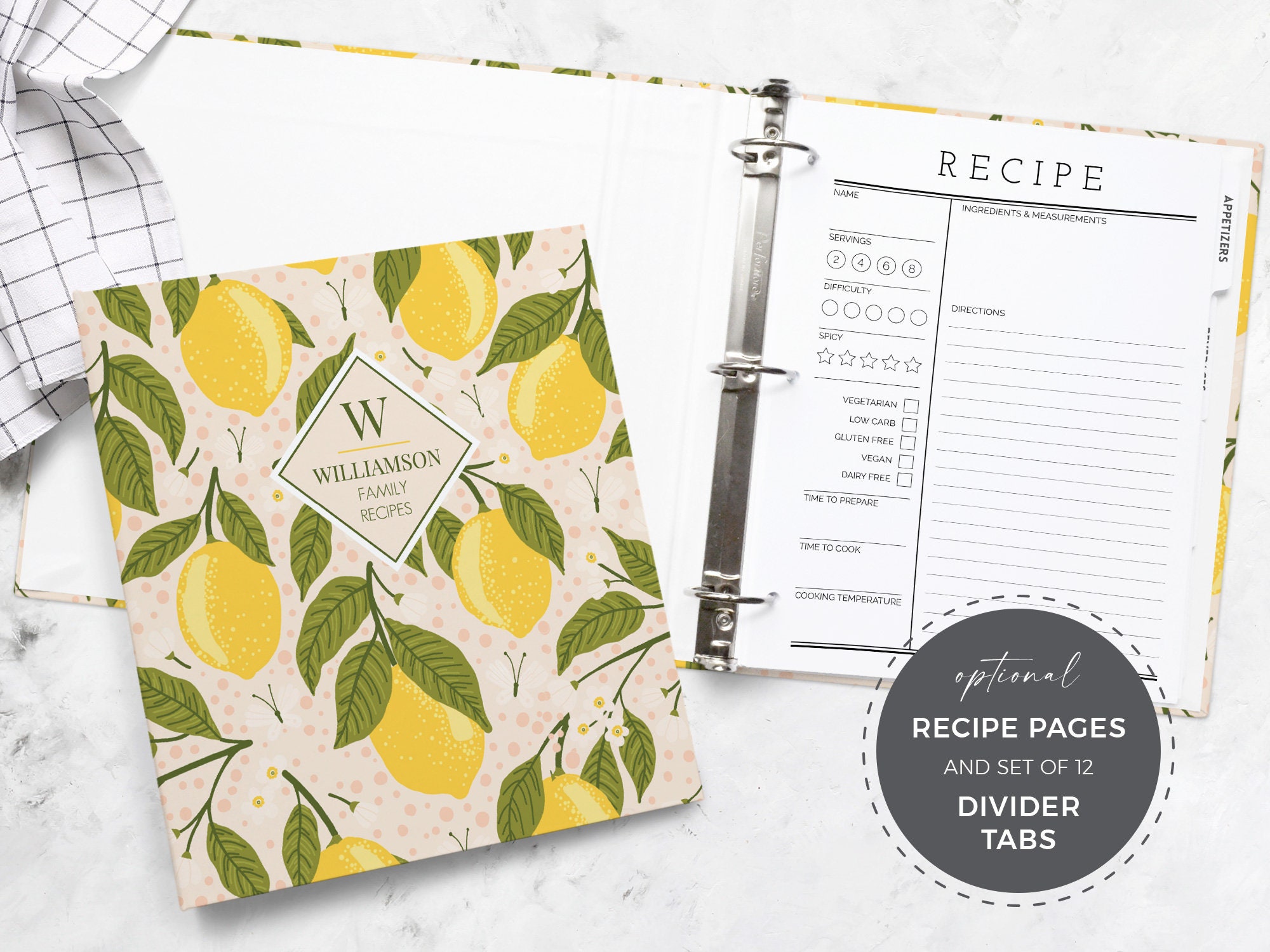 3Ring Recipe Binder Set Customized 8.5x11 Binder Recipe Etsy España