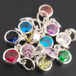 Sterling Silver Birthstone Charm Pendants - 6mm