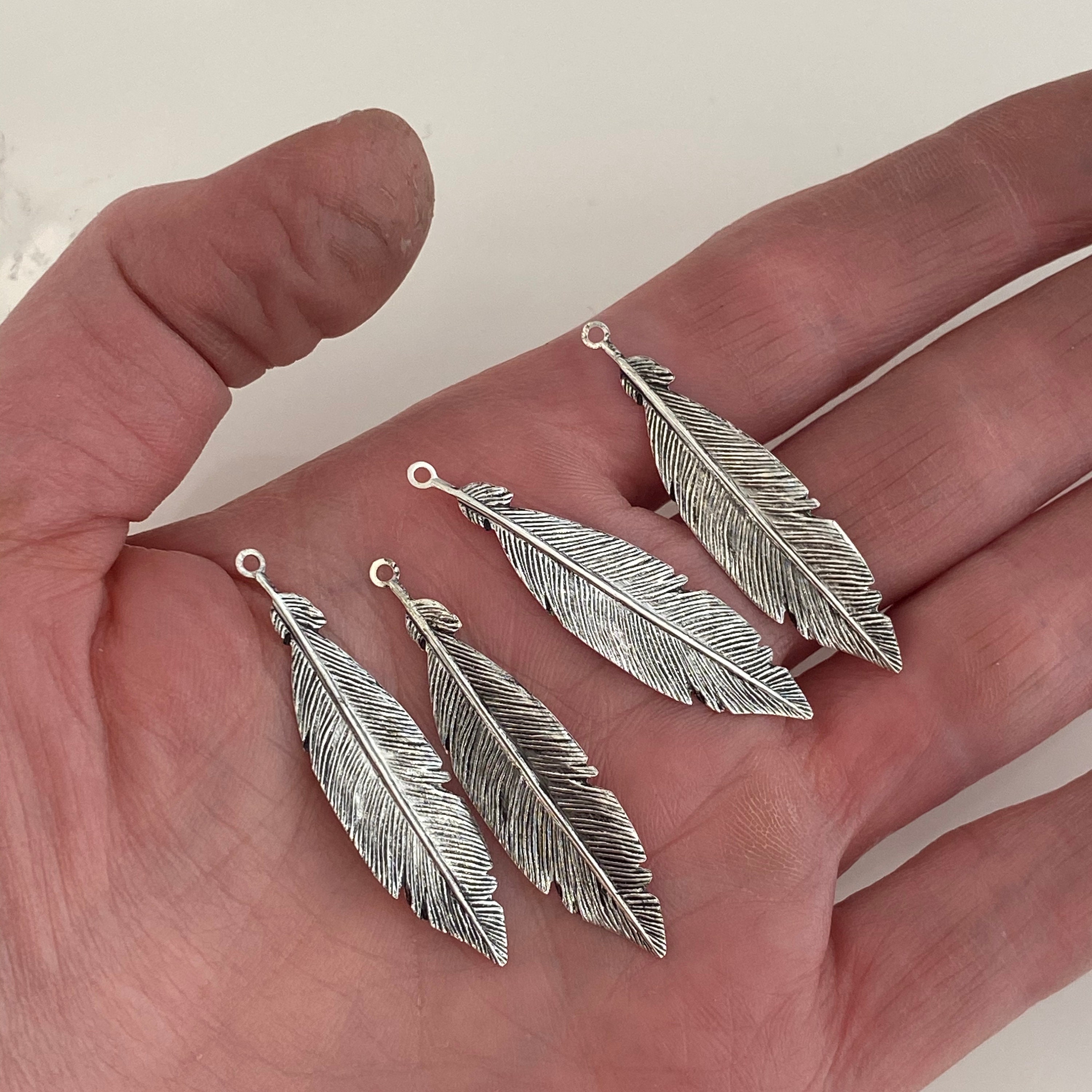 Sterling Silver Feather Charm 10x41mm Etsy