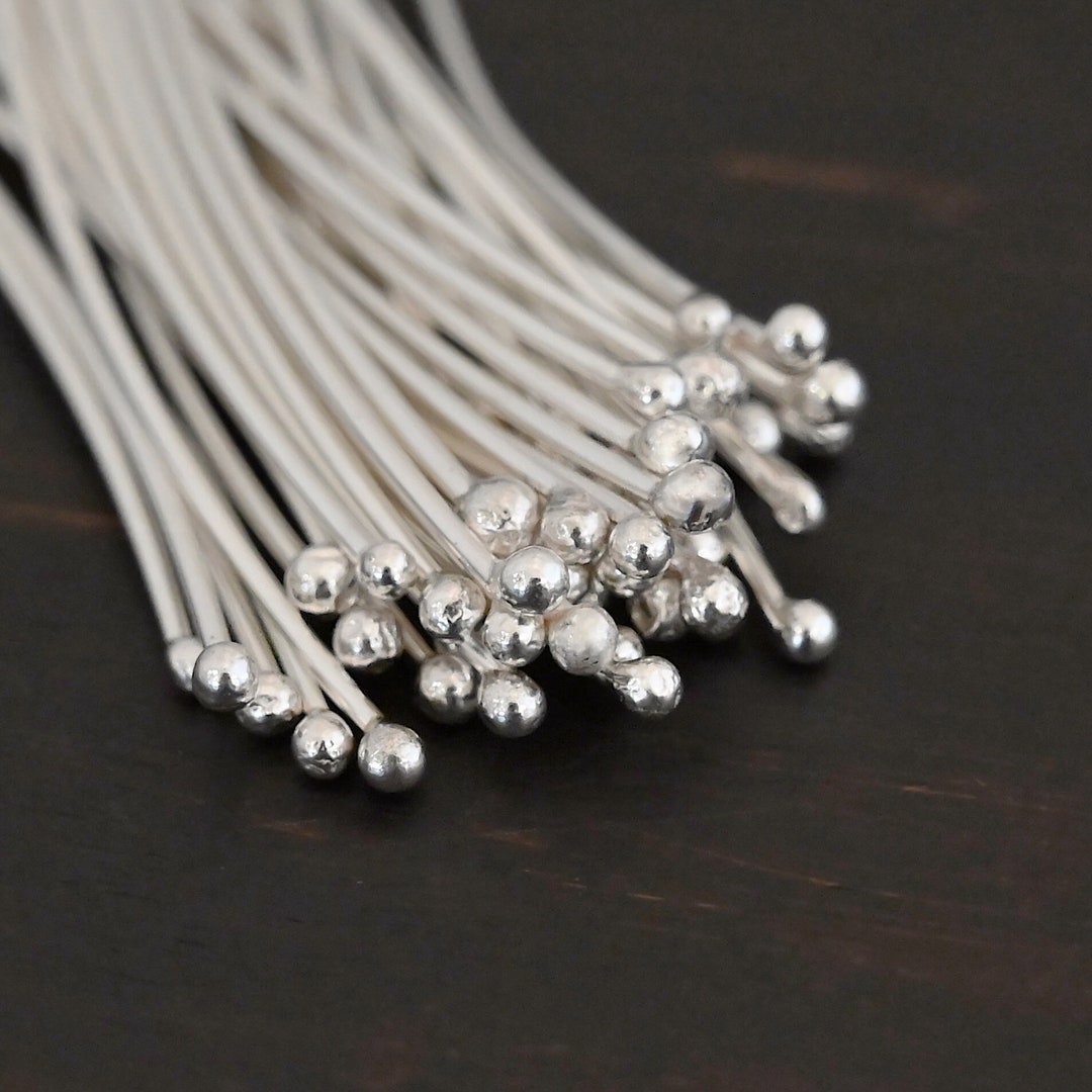 Sterling Silver Head Pin 40mm Pack of 20, With Bead End