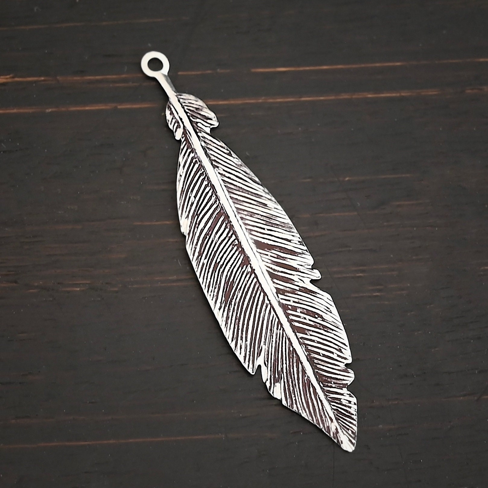 Sterling Silver Feather Charm 10x41mm