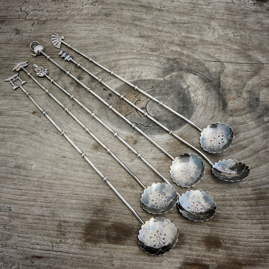 Sterling Silver Vintage Japanese Decorative Spoon Set Etsy