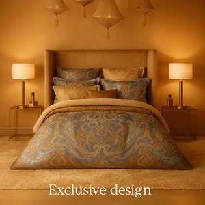 Custom Luxury Bedding Set, Made in Greece, Queen Reversible Duvet Cover, Eucalyptus Sensotex®, Paisley Design