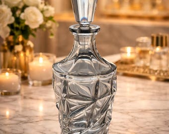 Decantador de cristal de Bohemia, decantador de whisky de cristal de plomo vintage, cristal checo, artículos de bar, elegante botella de cristal tallado.