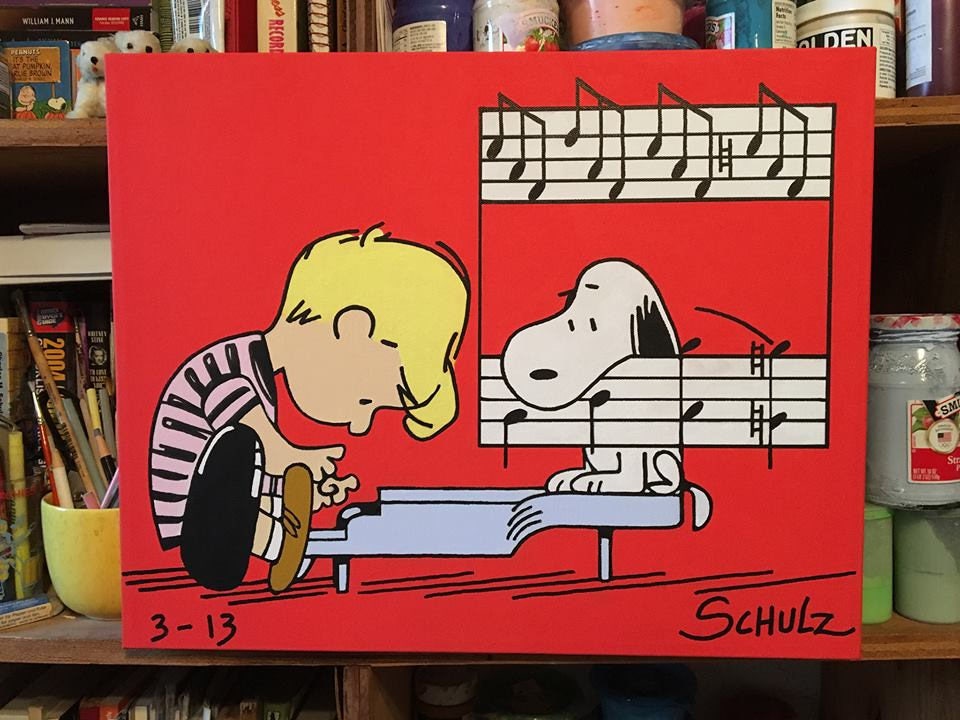 Schroeder & snoopy peanuts comic painting from the 60s Etsy