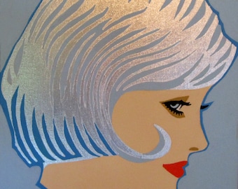 silver haired 60s gal painting flip