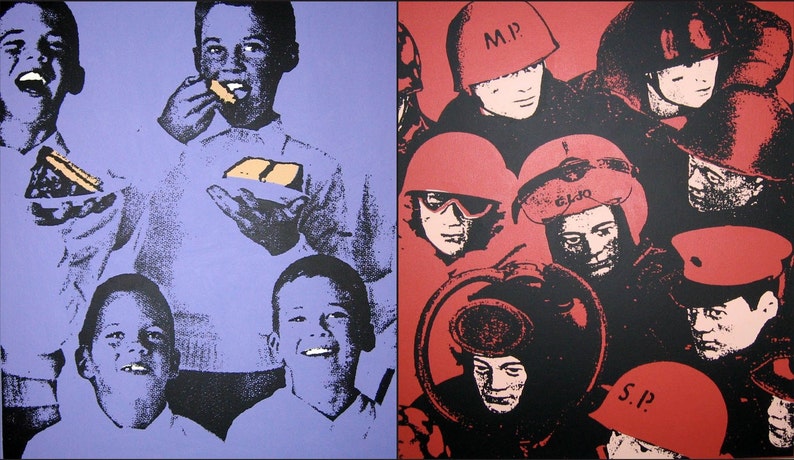 60s crisco kids and g i joes, 2 hand painted silkscreen/paintings on stretched canvas image 1