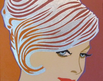 silver haired 60s gal painting