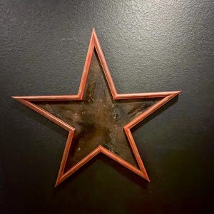 Vintage Large Rustic Metal Barn Star Wall Decor Art: Pottery Barn Semi-Distressed Design, Punched Tin Center and Wood Garnet Borders 33”-33”