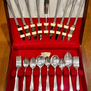 Oneida WM. Rogers Vintage Silverpleat Bestickset med 50: Paramount Collection, Antracitfri, Original Trälåda (14,5-10,5-3”)