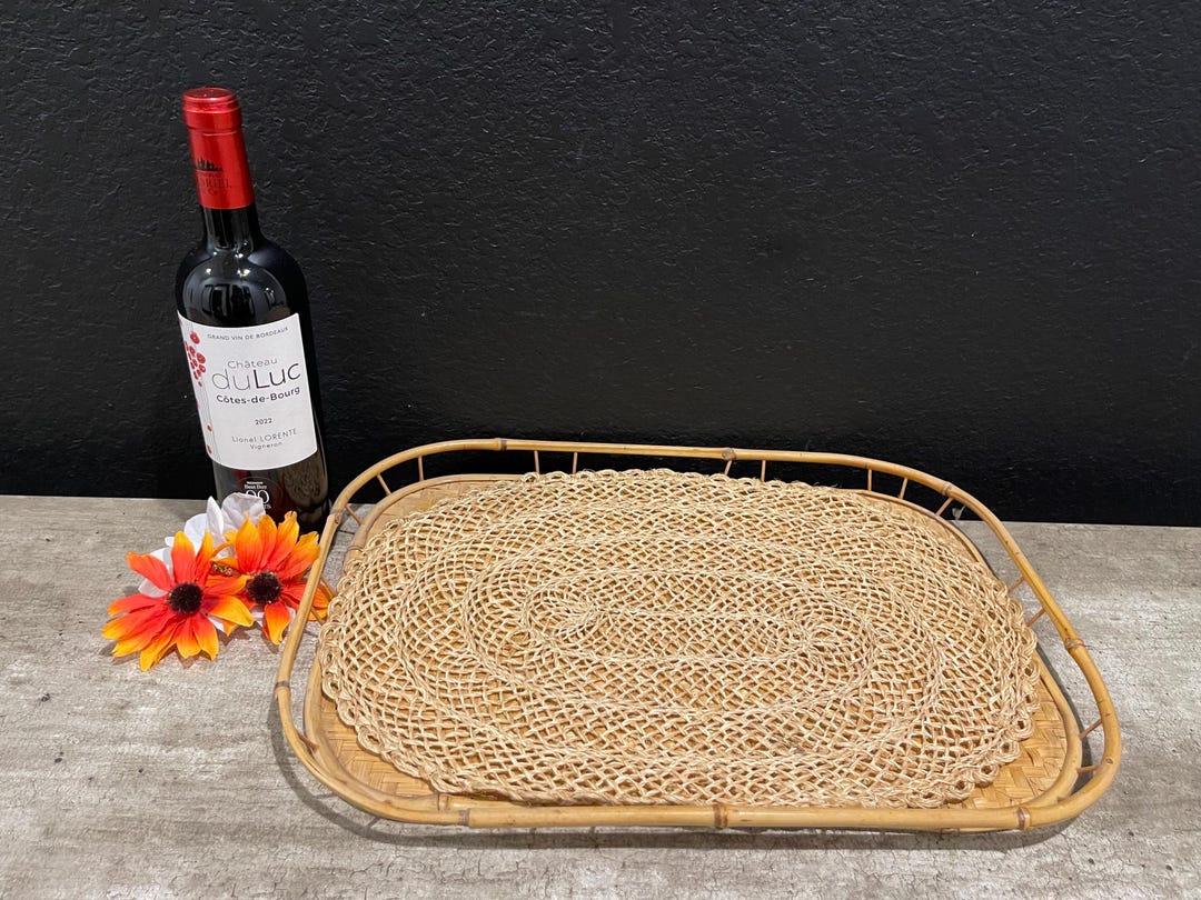 Vintage Bamboo & Rattan Stacked Serving Trays With Matching Abaca ...