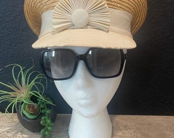 Vintage Eric Javits Squishee Packable Straw Hat Brown Pink  display picture 2