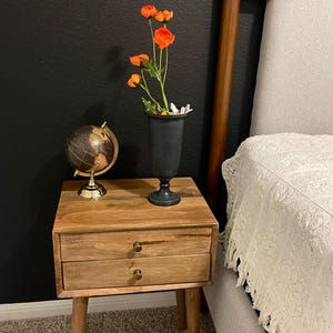 Mid Century Wooden 2 Drawers Accent Tables with Built-in Charging Station (26.5”H-19.5”W-15”D)