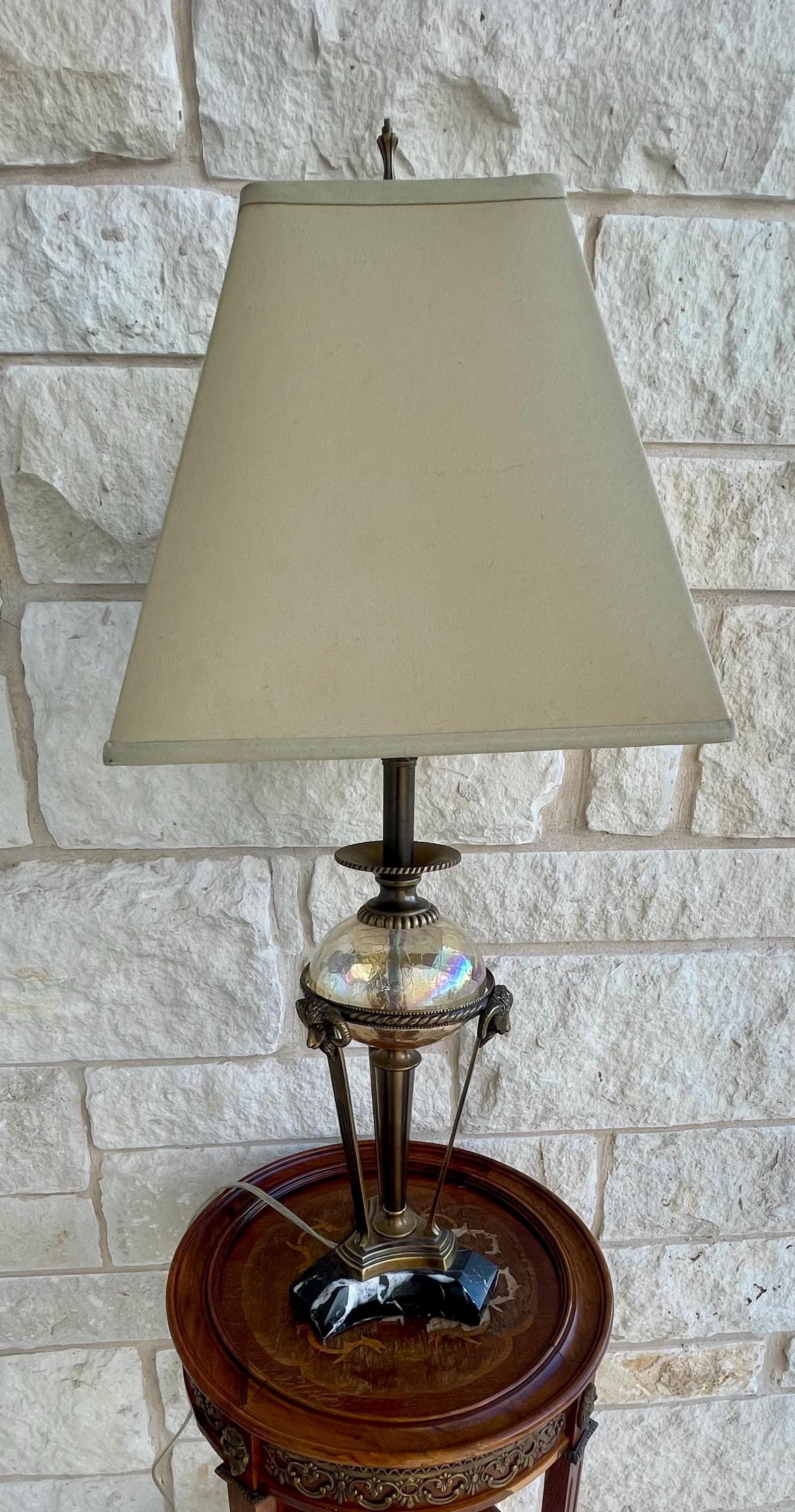 1990s Bombay Co Concorde Table Lamp: Brass Ram Heads, Neoclassical