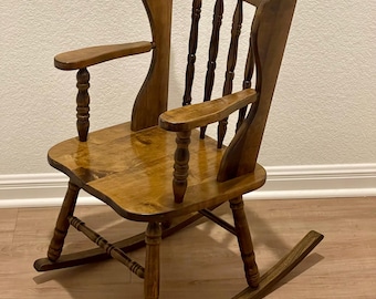 Vintage Solid Wood Child Rocking Chair: Handcrafted Kids Nursery Rocker (28.5”-16”-22.5”D)
