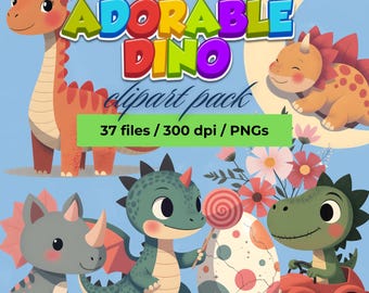 Lot de cliparts dinosaures mignons | Bébé dinosaure kawaii PNG (Téléchargement numérique)