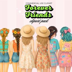 Forever Friends Clipart | Besties Digital Download | Best Friends Illustration | Cute Friendship Clip Art PNG | Commercial Use