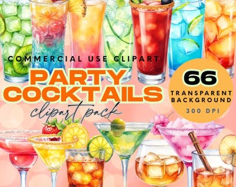 Clipart de cócteles de acuarela: Ilustraciones de bebidas para fiestas (Descarga digital PNG)