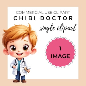 Kawaii Doctor Clipart PNG: Chibi Watercolor Illustration (Digital Download