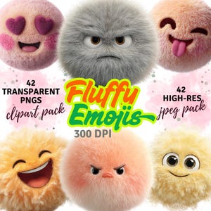 Fluffy Emoji Clipart Bundle: 3D Emoticons for Digital Crafts (PNG Download)